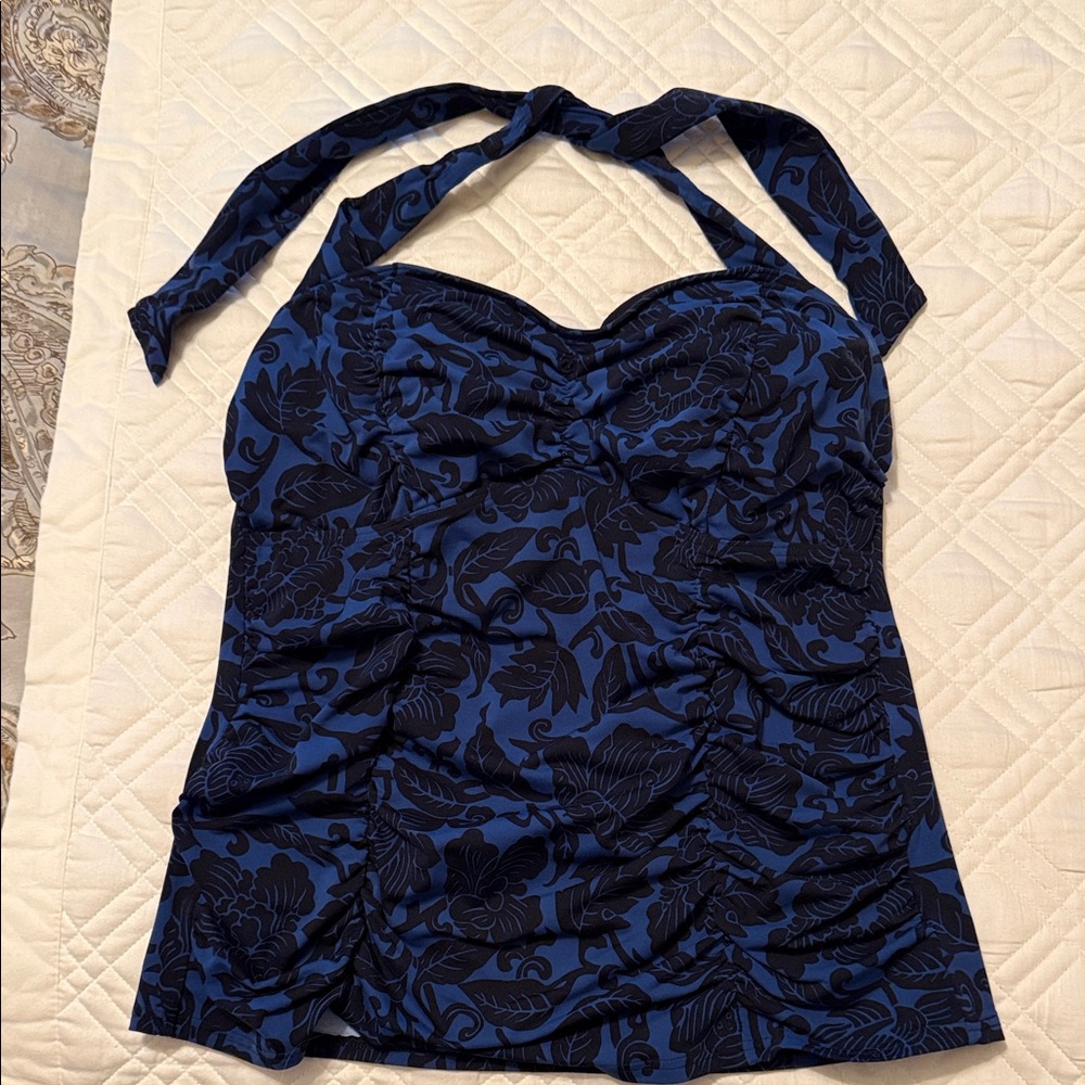 Lands' End Navy Blue and Black Floral Halter Camisole